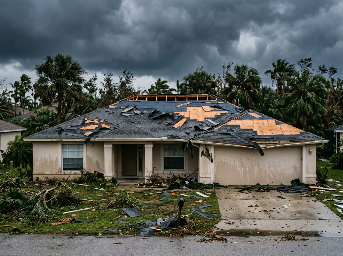 Storm-damaged roof showing why Fortified upgrades matter